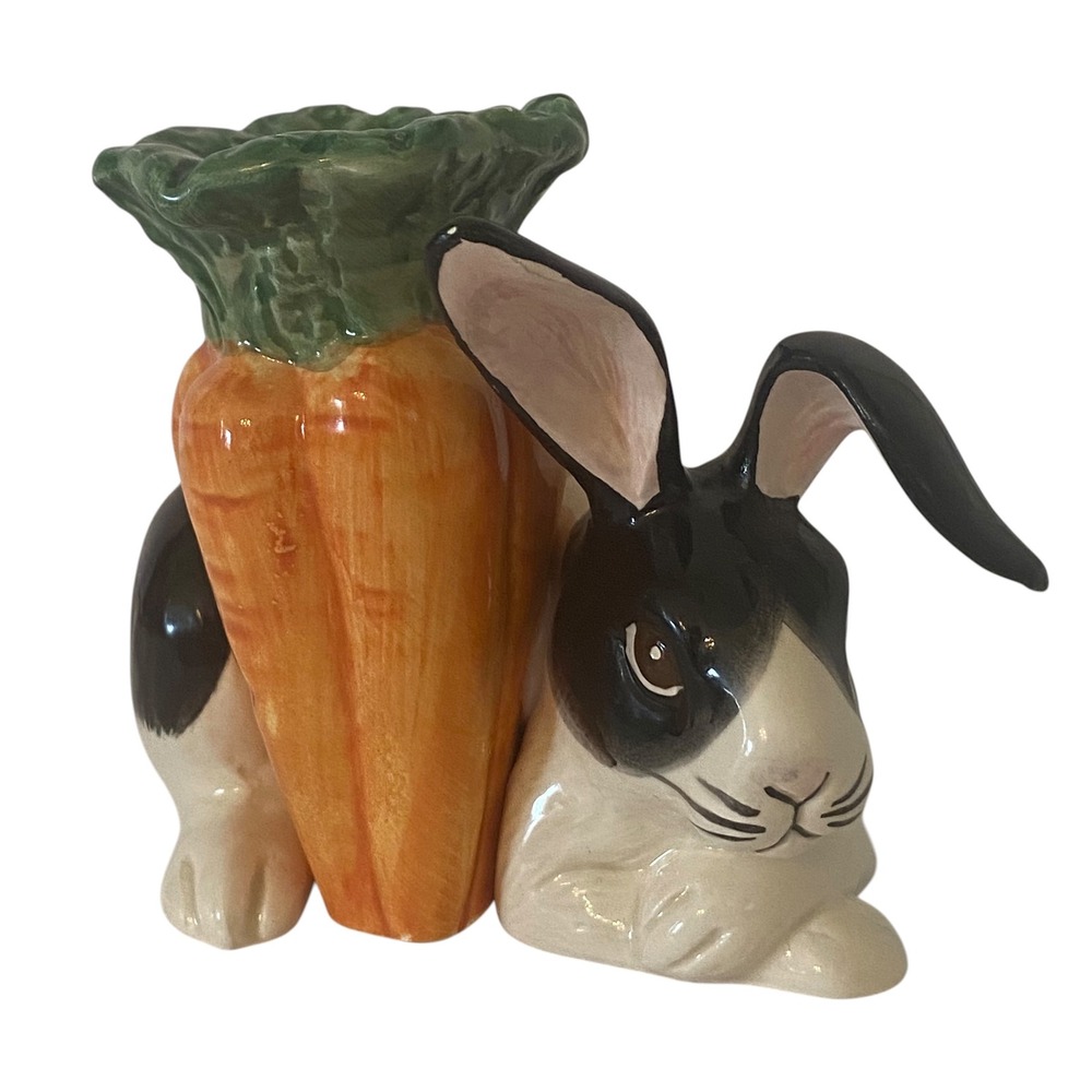 Fitz n Floyd Kensington Ceramic Bunny Rabbit Carrot Candle Holder Easter 1980s